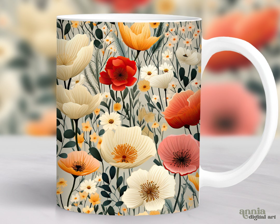 Wildflowers Mug Wrap, Cottagecore Floral Mug Sublimation Design, Wild ...