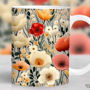 Wildflowers Mug Wrap, Cottagecore Floral Mug Sublimation Design, Wild Flower 11oz Coffee Cup Template, 15 oz Mug Wrap PNG, Mug Press Design