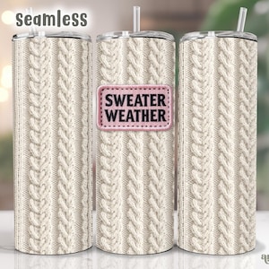 Pullover Wetter Tumbler Wrap, Nahtloses Zopfmuster 20oz Tumbler Sublimationsdesign, Herbst Gestrickter Herbst Tumbler Png für Winter, Gemütliches PNG