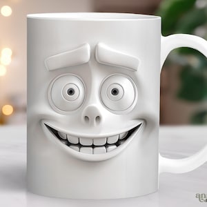 3D lustiges Gesicht Becher Wrap, sarkastisches Cartoon Gesicht Becher Sublimationsdesign, lächelndes Gesicht 11 Unze Kaffeetasse PNG, Lächeln 15 Unze Becher Wrap PNG