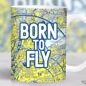 Emballage de tasse né pour voler, conception de sublimation de tasse de pilote, carte de vol d'avion 11 oz tasse PNG, carte aéronautique PNG de 15 oz, conception pour les amoureux de l'aviation