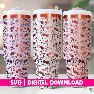 Kokette Kirsche 40 Unzen Laser gravierte Tumbler Wrap SVG, Bögen Lasergravur 40 Unzen Tasse svg, Girly Tumbler svg, niedliches nahtloses Full Wrap Design