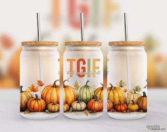Fall Glass Can Wrap, Watercolor Pumpkins 16oz Glass Sublimation Design, Fall Libbey Cup Wrap PNG, Autumn Can Tumbler PNG
