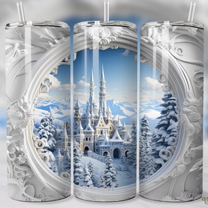 3D Christmas Tumbler Wrap for Winter Sublimation Design, Winter Wonderland Castle 20oz Skinny Tumbler PNG, Straight & Tapered Tumbler PNG