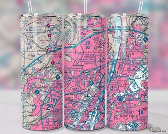 Vrouwelijke piloot Tumbler Wrap, Vliegtuig Vliegkaart 20oz Tumbler Sublimatie Ontwerp, Luchtvaart Sectionele Kaart Tumbler PNG, Luchtvaart Lover PNG