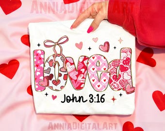 Loved John 3:16 Christian Valentine png bijbelvers Preppy Valentijnsdag png shirtontwerp