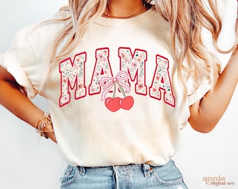 Cherry Bow Coquette Mama PNG, Mom Coquette Png, Soft Girl Aesthetic Shirt Sublimation Design, Mother's Day Girly Ribbon PNG Digital Download