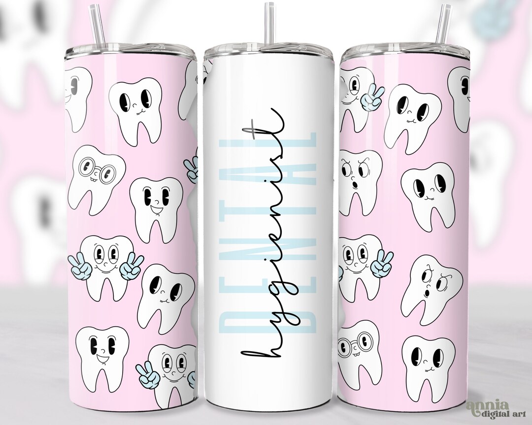 Dental Hygienist Tumbler Wrap, Teeth Pattern Seamless 20oz Skinny