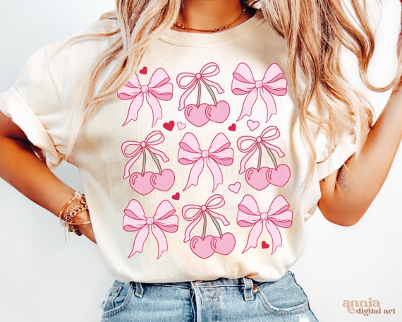Coquette Cherry Bows PNG, Soft Girl Era Aesthetic Shirt Sublimation Design, Girly Ribbons PNG Digital Download