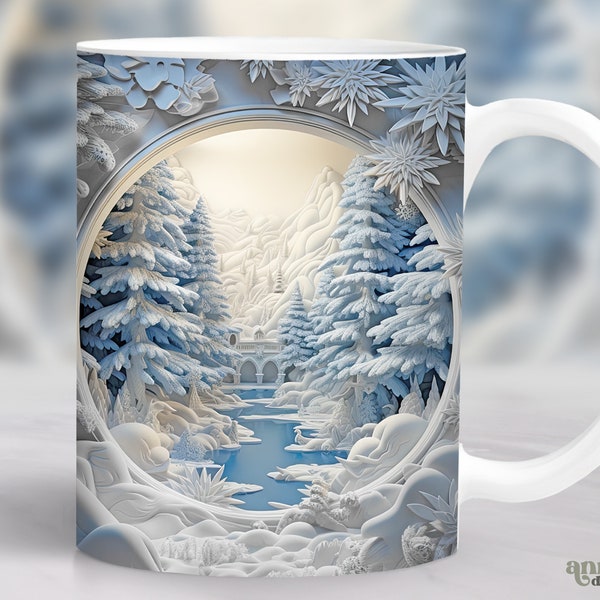 3D Winter Mug Wrap for Christmas Mug Sublimation Design, Winter Hole in the Wall 11oz Coffee Cup Wrap, Snow 15oz Mug PNG, Mug Press Design