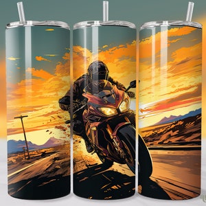 Motorrad Tumbler Wrap, Biker 20 Unzen Skinny Tumbler Sublimation Design, Motorrad gerade und konisch Tumbler PNG Sport Rider