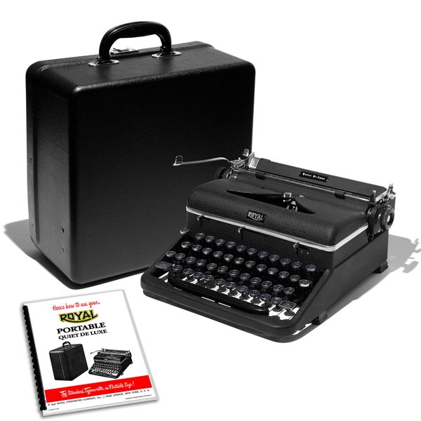 Royal Typewriter Quiet De Luxe Vintage Manual Black 1947 Portable with Case (Professionally Restored / Refurbished)