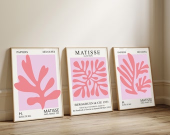 Set of 3 Pink Matisse Posters,Contemporary Art Prints for a Stylish Home Decor, Perfect Wall Art Trio for a Modern and Trendy Aesthetic