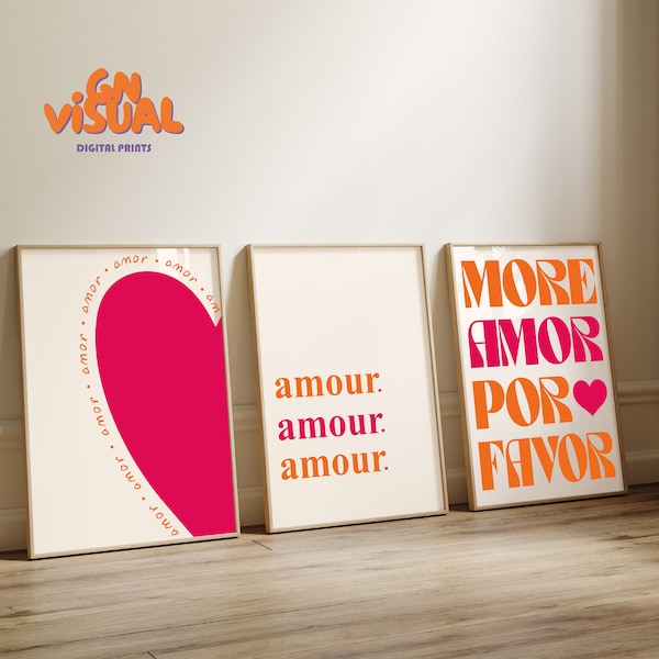 More Amor Por Favor wall art Sunshine- Maximalist Poster -Love Quote - Modern Colorful Eclectic Pink- Orange -Wall Art instant Printable Art