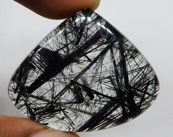 Natural Black Rutile Gemstone Top Quality Black Rutile Cabochon Black Rutile Loose semi precious Jewelry Black Rutiled 54Cts.36X30MM)