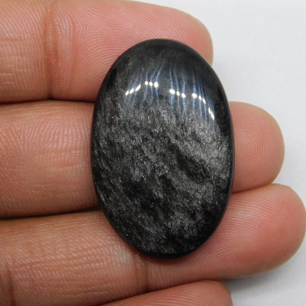Traumhaft !!! Silber Obsidian Edelstein Natürliche Silber Obsidian Cabochons Handgemachter Silberner Glanz Mit glücklichen Gefühlen 55Cts.