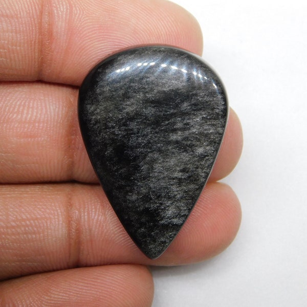 Traumhaft !!! Silber Obsidian Edelstein Natürliche Silber Obsidian Cabochons Handgemachter Silberner Glanz Mit glücklichen Gefühlen 35Cts.