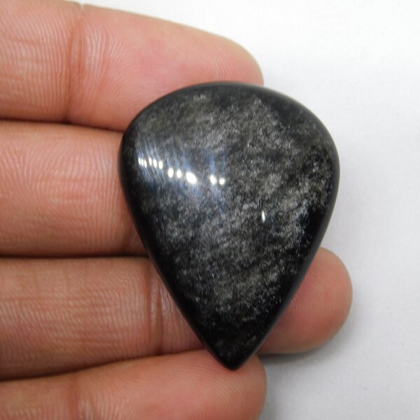 Traumhaft !!! Silber Obsidian Edelstein Natürliche Silber Obsidian Cabochons Handgemachter Silberner Glanz Mit glücklichen Gefühlen 44Cts.