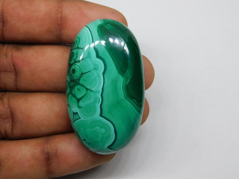 100% Natural Malachite Stone Malachite Gemstone, AAA Malachite Cabochon Malachite loose Malachite For Making Jewelry. 138 cts. 46X26 mm image 2