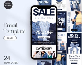 Fashion Email Template: Jeans Marketing Newsletter (Canva Editable)