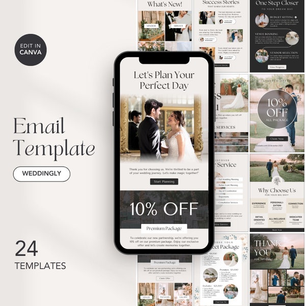 24 Wedding Email Templates for Wedding Organizer, Wedding Email Marketing, Email Marketing Template, Newsletter Template, Email Template