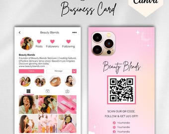 Editable Esthetician Business Card Template, QR Code (Canva)