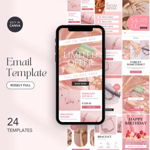 Modello di email marketing per gioielli rosa, sequenza di flusso email, modelli email Klaviyo, modello di newsletter, automazione email, design di collane