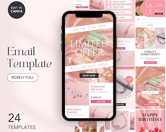 Pink Jewelry Email Template: Canva Editable Newsletter (Digital Download)