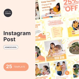 Homeschooling Instagram Post Templates: Canva Social Media (25+ Pages) (Digital Download