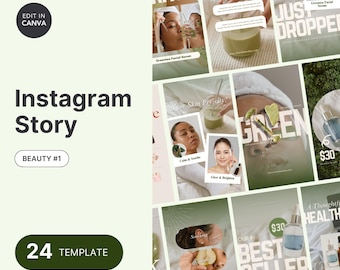 Green Beauty Instagram Story Templates Canva: Skincare Branding Kit (Digital Download)