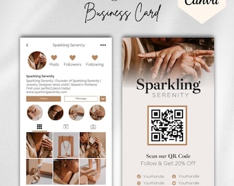 Sjabloon voor bewerkbare sieraden visitekaartjes: QR-code voor Instagram (canva)