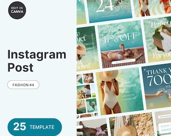 Summer Fashion Instagram Post Templates, Beachwear Marketing (Canva)
