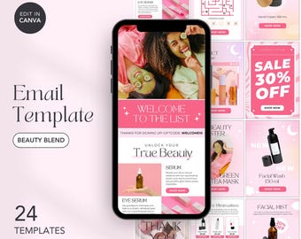 Editable Skincare Email Templates: Beauty Business Marketing (Canva)