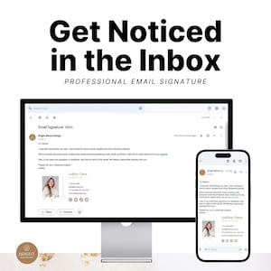 Inbox preview of email signature showcasing professional branding. Includes business owner name, job title, photo, contact info, website, and clickable social icons. Compatible with Gmail, Outlook, and other email platforms. Fully editable in Canva Free or Pro. Designed for entrepreneurs, freelancers, coaches, and small business owners seeking polished, consistent email branding that enhances every email communication.
