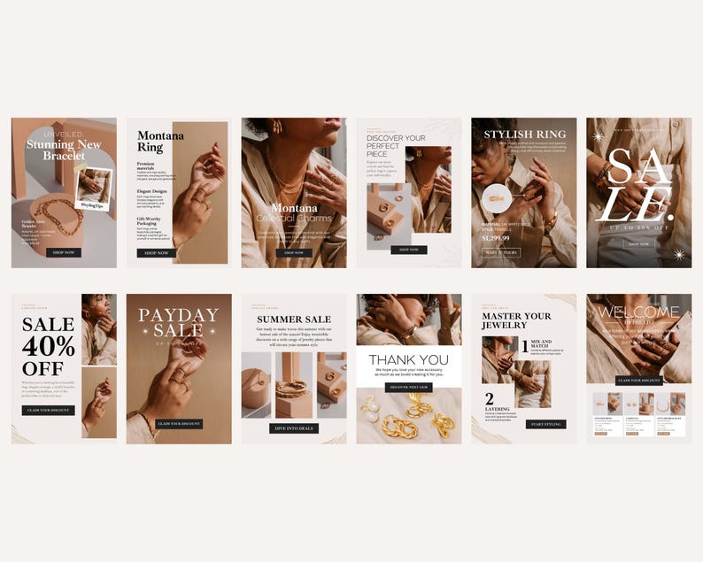 Gallery layout showing all Canva email templates included in the Sparkling Serenity collection.