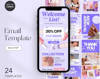 Nail Email Template, Nail Artist Newsletter Templates, Nail Technician Email Marketing, Press on Nails Mailchimp, Nail Art, Manicurist Email