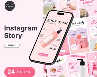 Pink Skincare Instagram Story Template, Handmade Soap Business, Beauty Instagram Stories, Social Media Templates, IG Story, Pink Skincare
