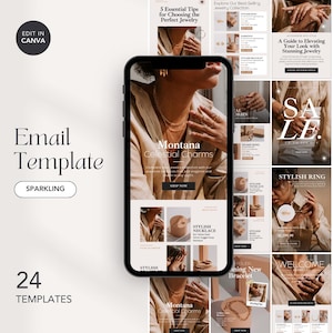 24 Jewelry Email Templates for Small Business, Email Newsletter Template, Modern Jewelry Email Marketing Template, Beige Email Template