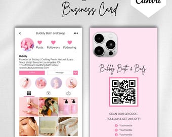 Plantilla de tarjeta de presentación de cuidado de la piel rosa: Diseño editable en Instagram y Canva (8,9 x 5 cm)