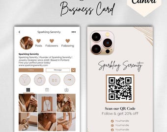 Jewelry Instagram Business Card Template: Editable Canva Design with QR Code (3.5x2 in)