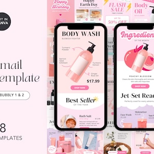 48 Skincare Bundle Email Template, Soap Business Email Marketing, Pink Newsletter Marketing, Bath and Body, Klaviyo Emails, Mailchimp Design
