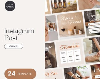 Spa Instagram Post Templates: Massage Therapy Social Media (Canva Editable, Digital Download