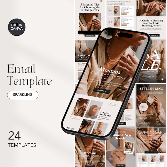 Jewelry Email Templates: Editable Marketing Newsletter (24 Page)