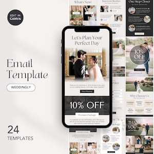 24 modèles d&#39;e-mails de mariage pour organisateur de mariage, marketing par e-mail de mariage, automatisation de Mailchimp, modèle de newsletter, modèle d&#39;e-mail
