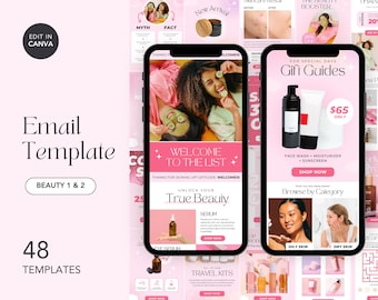 Skincare Email Template Bundle: Pink Beauty Marketing (48 Canva Designs)