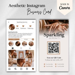 Plantilla de tarjeta de presentación de Instagram editable, tarjeta imprimible con código QR de joyería, tarjeta de presentación de Instagram de joyería, plantillas de collares, tarjeta elegante