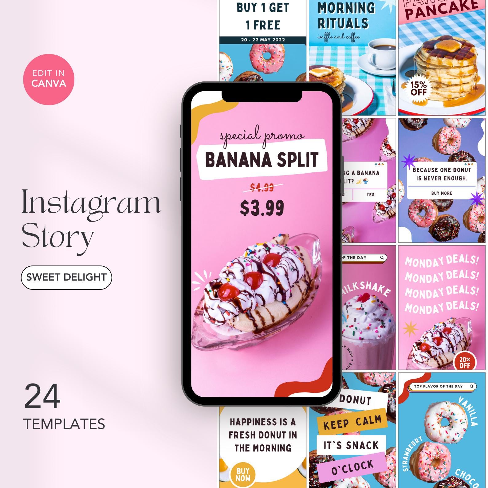 24 Food Instagram Story Template, Instagram Coffee Shop Stories, Restaurant Instagram Story, Foodie Blogger, Canva Template, Instagram Story