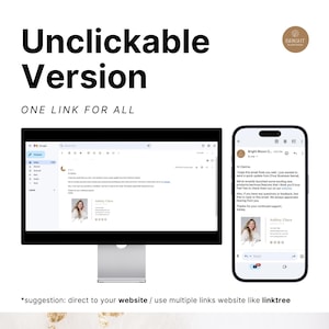 Unclickable email signature version designed for one-link usage. Perfect for directing recipients to a single landing page or Linktree containing multiple links to your website and socials. Editable in Canva Free or Pro with customizable colors, text, and photo. Ideal for coaches, freelancers, entrepreneurs, and small business owners who want a simple email footer solution that keeps branding clean and directs traffic to one page.