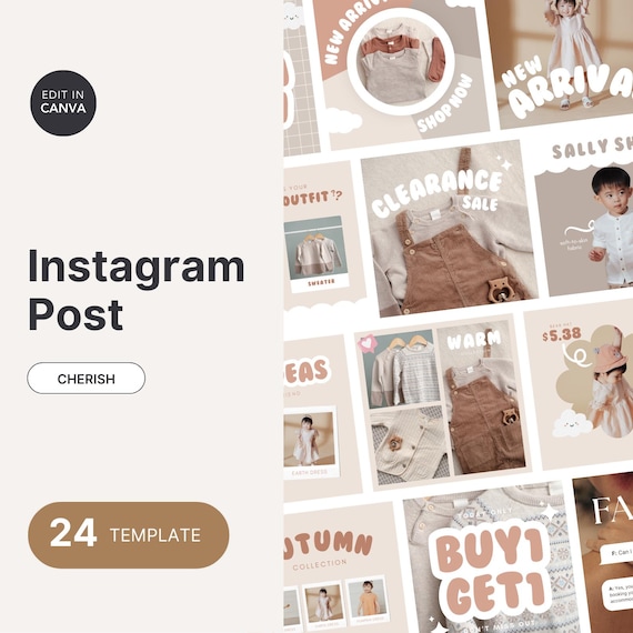 Kids Fashion Instagram Post Templates: Baby Boutique Canva Designs (Digital Download)
