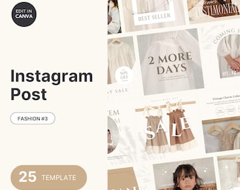 Vintage Kids Fashion Instagram Post Templates: Boutique Marketing (Canva Editable File)